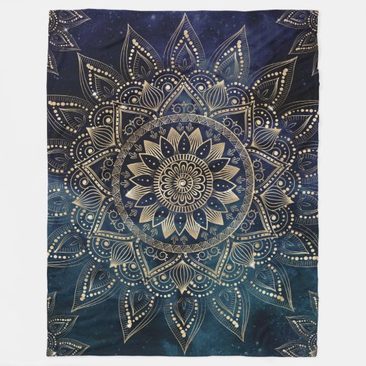 Elegant Goud Mandala Blauw Galaxy Fleece Deken (Voorkant)