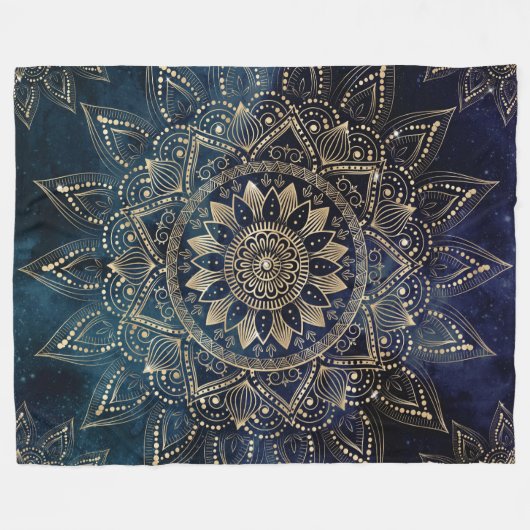 Elegant Goud Mandala Blauw Galaxy Fleece Deken (Voorkant (Horizontaal))
