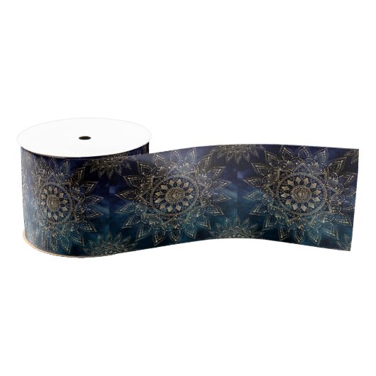 Elegant Goud Mandala Blauw Galaxy Grosgrain Lint (Spoel)