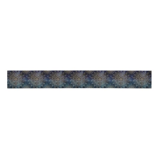 Elegant Goud Mandala Blauw Galaxy Grosgrain Lint (Voorkant)