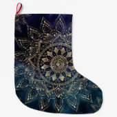 Elegant Goud Mandala Blauw Galaxy Grote Kerstsok (Voorkant)