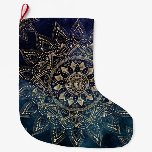 Elegant Goud Mandala Blauw Galaxy Grote Kerstsok (Voorkant)
