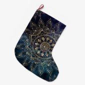 Elegant Goud Mandala Blauw Galaxy Grote Kerstsok (Voorkant (Hangend))