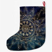 Elegant Goud Mandala Blauw Galaxy Grote Kerstsok (Achterkant)