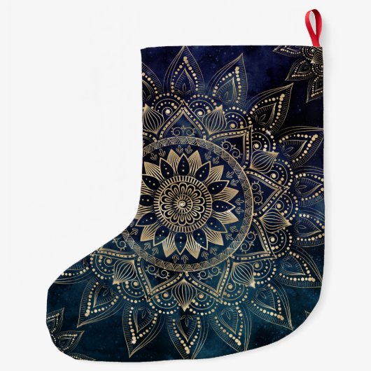 Elegant Goud Mandala Blauw Galaxy Grote Kerstsok (Achterkant)