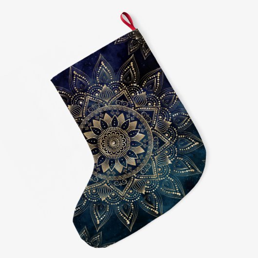 Elegant Goud Mandala Blauw Galaxy Grote Kerstsok (Achterkant (Hangend))