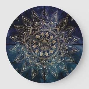 Elegant Goud Mandala Blauw Galaxy Grote Klok