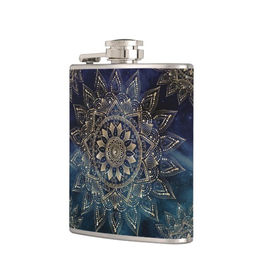 Elegant Goud Mandala Blauw Galaxy Heupfles (Links)