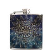 Elegant Goud Mandala Blauw Galaxy Heupfles (Voorkant)