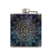 Elegant Goud Mandala Blauw Galaxy Heupfles (Achterkant)