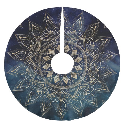 Elegant Goud Mandala Blauw Galaxy Kerstboom Rok (Voorkant)