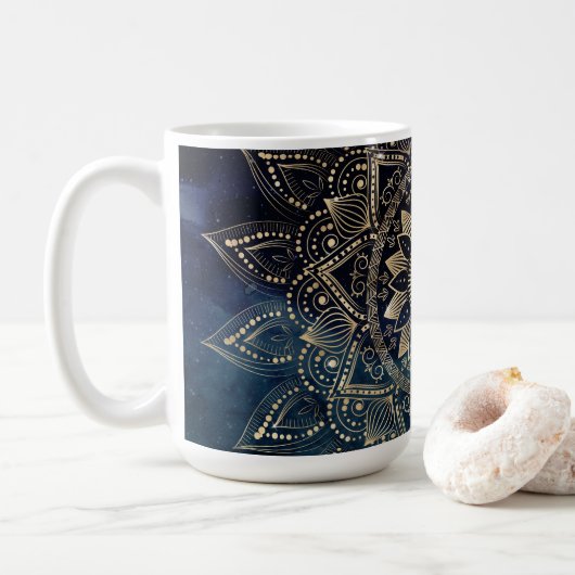 Elegant Goud Mandala Blauw Galaxy Koffiemok (Met donut)