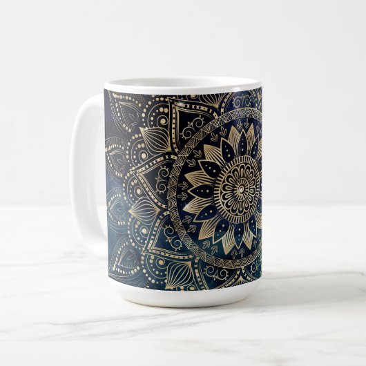 Elegant Goud Mandala Blauw Galaxy Koffiemok (Voorkant links)