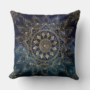 Elegant Goud Mandala Blauw Galaxy Kussen