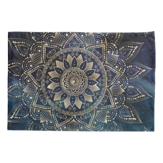 Elegant Goud Mandala Blauw Galaxy Kussensloop (Achterkant)