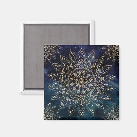 Elegant Goud Mandala Blauw Galaxy Magneet (Voorkant / Achterkant)