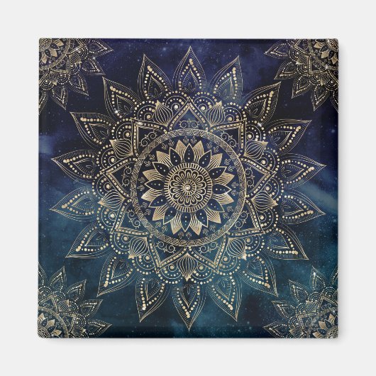 Elegant Goud Mandala Blauw Galaxy Magneet (Voorkant)