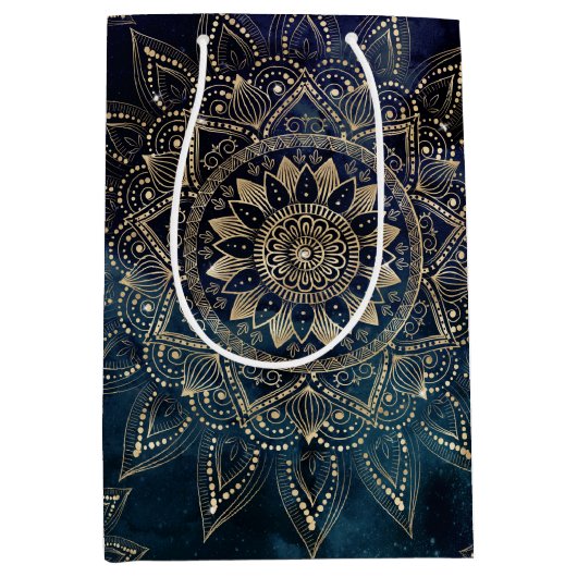 Elegant Goud Mandala Blauw Galaxy Medium Cadeauzakje (Voorkant)