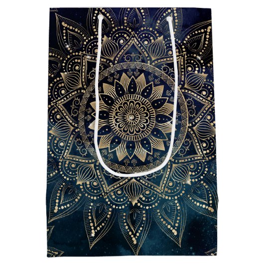 Elegant Goud Mandala Blauw Galaxy Medium Cadeauzakje (Achterkant)