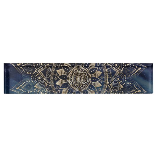 Elegant Goud Mandala Blauw Galaxy Naambordje (Voorkant)