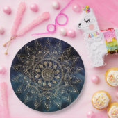 Elegant Goud Mandala Blauw Galaxy Papieren Bordje (Feest)