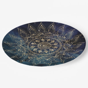 Elegant Goud Mandala Blauw Galaxy Papieren Bordje