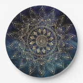 Elegant Goud Mandala Blauw Galaxy Papieren Bordje (Voorkant)