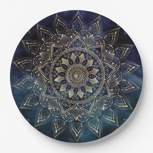 Elegant Goud Mandala Blauw Galaxy Papieren Bordje (Voorkant)