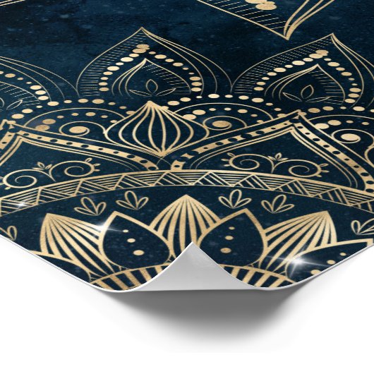 Elegant Goud Mandala Blauw Galaxy Poster (Hoek)