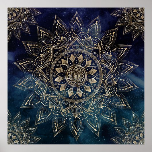 Elegant Goud Mandala Blauw Galaxy Poster (Voorkant)