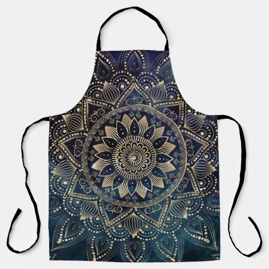 Elegant Goud Mandala Blauw Galaxy Schort (Voorkant)