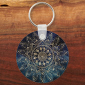 Elegant Goud Mandala Blauw Galaxy Sleutelhanger (Voorkant)