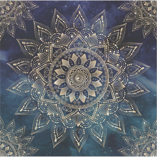 Elegant Goud Mandala Blauw Galaxy Sticker (Voorkant)