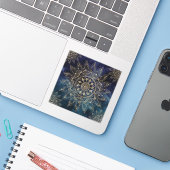 Elegant Goud Mandala Blauw Galaxy Sticker (Laptop met iPhone)