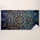 Elegant Goud Mandala Blauw Galaxy Strandlaken (Voorkant)