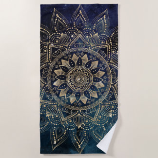 Elegant Goud Mandala Blauw Galaxy Strandlaken