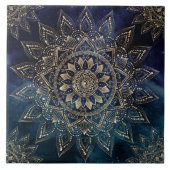 Elegant Goud Mandala Blauw Galaxy Tegeltje (Voorkant)