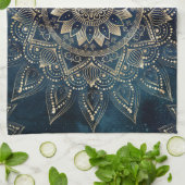 Elegant Goud Mandala Blauw Galaxy Theedoek (Gevouwen)