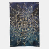 Elegant Goud Mandala Blauw Galaxy Theedoek (Verticaal)