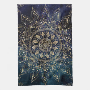 Elegant Goud Mandala Blauw Galaxy Theedoek