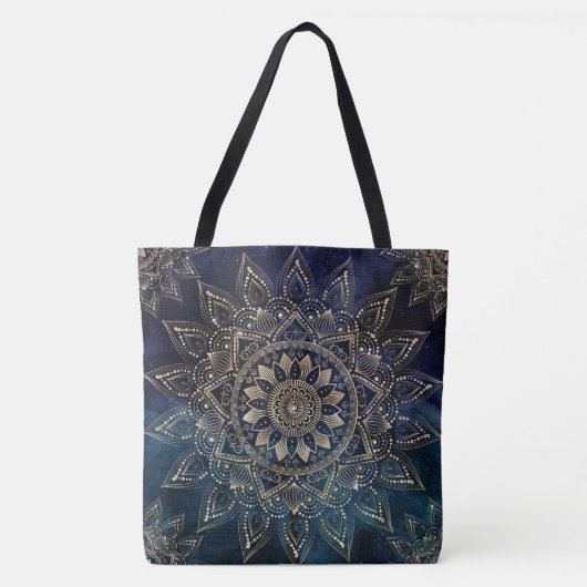 Elegant Goud Mandala Blauw Galaxy Tote Bag (Voorkant)