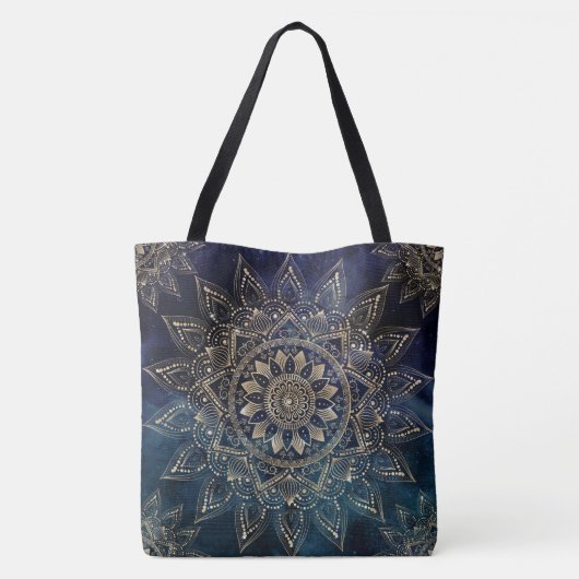 Elegant Goud Mandala Blauw Galaxy Tote Bag (Achterkant)