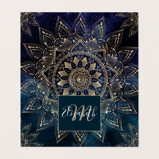 Elegant Goud Mandala Blauw Galaxy Visitekaartje (Buitenkant ongevouwen)