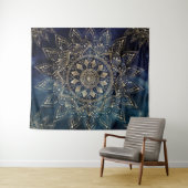 Elegant Goud Mandala Blauw Galaxy Wandkleed (In Situ (horizontaal))