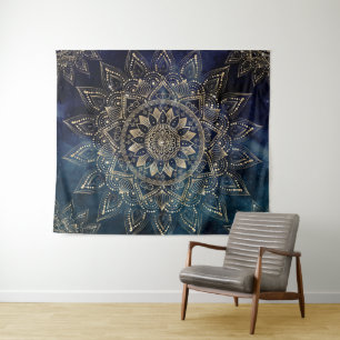 Elegant Goud Mandala Blauw Galaxy Wandkleed