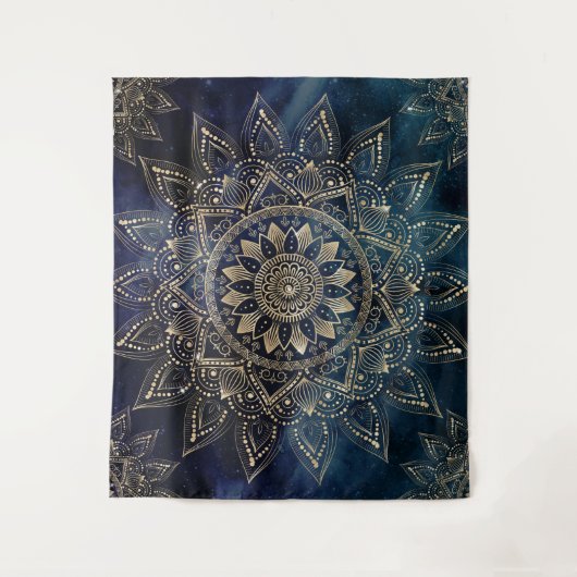Elegant Goud Mandala Blauw Galaxy Wandkleed (Voorkant)