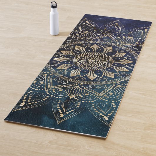 Elegant Goud Mandala Blauw Galaxy Yogamat (In situ)