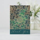 Elegant Goud Mandala Bloemen Groen Blauw Bedankkaart (Staand voorkant)