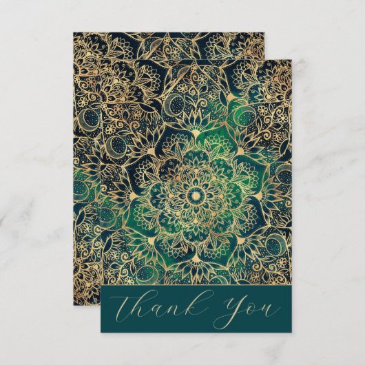 Elegant Goud Mandala Bloemen Groen Blauw Bedankkaart (Voorkant / Achterkant)