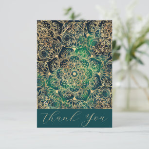 Elegant Goud Mandala Bloemen Groen Blauw Bedankkaart